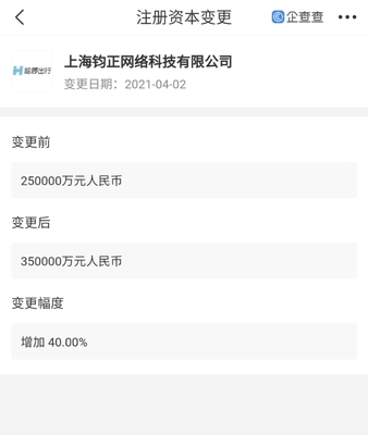 哈啰出行注册资本增加,增幅为40%